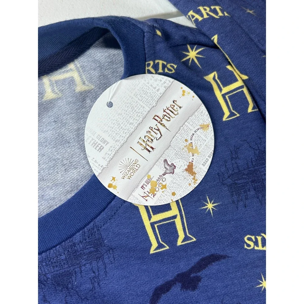 Harry Potter Hogwarts Pajamas Set Adult Large Blue Spell Print Long Sleeve Pants